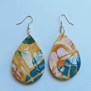 Mixed Media Wooden Teardrop Earrings Handmade